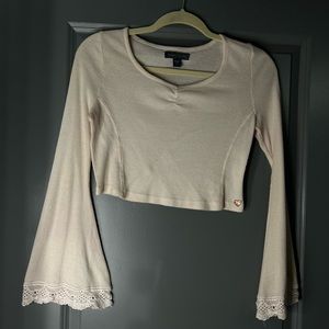 Kendall and Kylie pink toned long sleeve cropped shirt